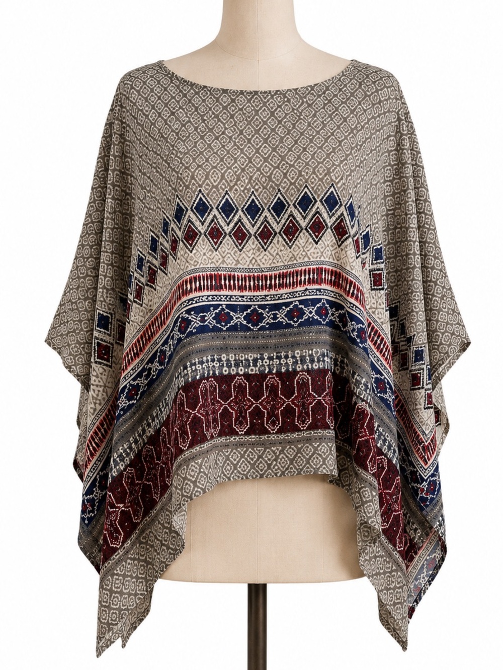 Ardene Colorful Boho Aztec Poncho Blouse Oversized Bohemian Cape Top M/L - Picture 3 of 6